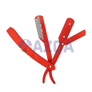 Navaja de Afeitar Recta de Acero Inoxidable Roja con Soporte de Cuchilla Reemplazable para Afeitado Facial y Cuidado Personal Profesional para Hombres - Product Image 1