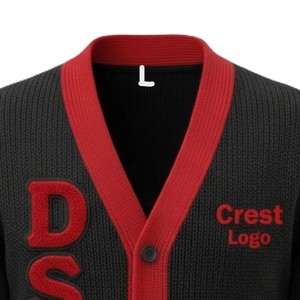 Black <b>Red</b> Contrast Knitted <b>Cardigan</b> crimson 913 acrylic university college <b>cardigan</b> DST Black V-Neck Varsity <b>cardigan</b> - Product Image 4