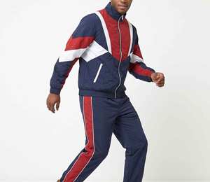 Ensemble de survêtement décontracté pour homme, imprimé bleu marine, rouge et blanc, manches longues, fermeture éclair, respirant, léger, sportif, coupe régulière, hiver - Product Image 2