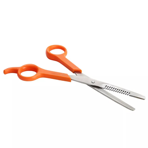 Ciseaux à effiler les cheveux professionnels en acier inoxydable avec manche en plastique orange, personnalisables avec logo, pour barbier, vente en gros - Product Image 1