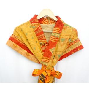 Chaqueta Larga para Mujer, Hecha a Mano, Acolchado Kantha Reversible, Chaqueta Kantha Estampada, Estampado de Palmeras, Kimono - Product Image 2