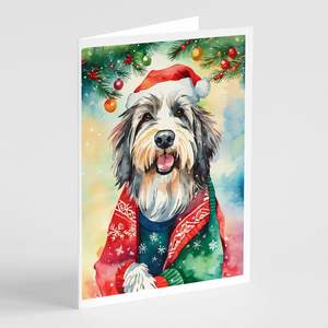 Whimsical A7 Tamaño 5x7 Bearded Collie Tarjetas de felicitación de Navidad Paquete de 8 tarjetas de nota en blanco con sobres - Product Image 1
