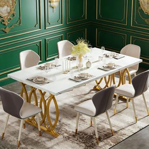 Tavolo da Pranzo Moderno per 4-6 Persone con Elegante Piano in Finto Marmo per un'Esperienza Culinaria Confortevole - Product Image 5