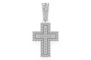จี้รูปกางเขนคู่แบบ Iced Out ชุบทองประดับเพชร VVS มอยส์ซาไนต์ สไตล์คริสเตียน ฮิปฮอป สร้อยคอหรูหราสำหรับผู้ชาย - Product Image 3