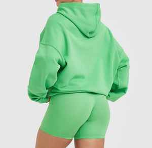 Nouvel ensemble décontracté d'été personnalisé pour femme, en molleton 180g, deux pièces, avec short au-dessus du genou et sweat à capuche, en polyester et élasthanne - Product Image 3