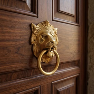 Brass Lion Head <b>Door</b> Knocker Ring Traditional Design Durable Entry Furniture Handle - Product Image 2