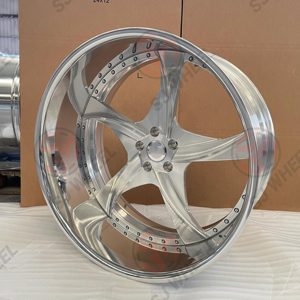 Cerchi Forgiati SJ a 2 Pezzi con Finitura Spazzolata e Bordo Cromato da 20, 22, 24, 26 Pollici, PCD Personalizzato 5x115 5x120.7 per Camaro, Chevelle SS, Nova, Impala - Product Image 3