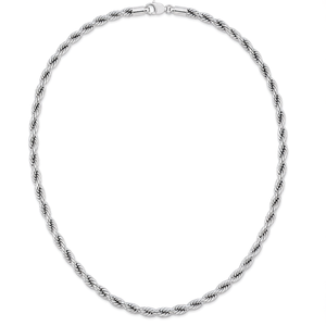 Collar de Cadena de Cuerda de Plata de Ley 925 con Baño de Rodio de 4 mm y 20 Pulgadas - Product Image 2