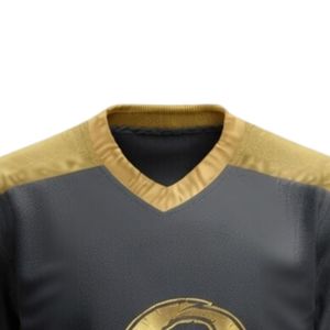 Men Black <b>Gold</b> Sublimated Ice Hockey Printable Polyester V Neck Jersey Long Sleeve Sports <b>Shirt</b> Performance Training Wear - Product Image 3