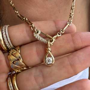 Colliers à fermoir en chaîne osseuse en or massif 10K 14K 18K, sertis de diamants de laboratoire, porte-breloque, style minimaliste, pour femme - Product Image 6