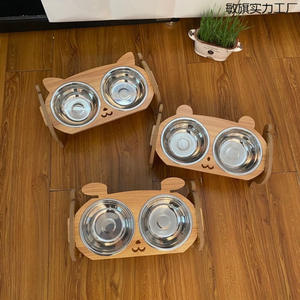 Bols pour chats et chiens en céramique écologiques avec support en bois, bols surélevés pour animaux de compagnie - Product Image 4