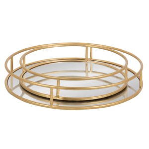 <b>Rectangular</b> <b>Mirror</b> Decorative Tray <b>Gold</b> Metal Frame Vintage Plant Pattern Design - Product Image 4