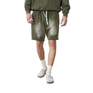 Shorts pour hommes délavés à l'acide, unis, vierges, style streetwear, avec cordon de serrage, en tissu épais, pour l'été, commande en gros, en vente - Product Image 3