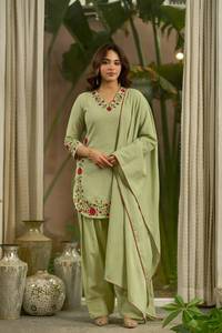 <b>Women</b> Formal Embroidered Salwar Kameez Set Floral V Neck <b>Kurta</b> Palazzo Dupatta Regular Fit with Silk Lining <b>for</b> Wedding Party - Product Image 3