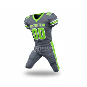 Custom Team American Football Jersey Set Gray Green Sublimated V-Neck Moisture Wicking <b>Mesh</b> <b>Short</b> Sleeve Adult Men's Apparel - Product Image 1