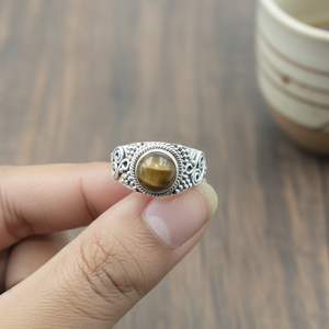 Brown Tiger Eye Gemstone 925 Sterling Silver <b>Ring</b> Handmade Vintage Boho Mens Womens <b>Statement</b> <b>Ring</b> Yellow Gold Plated Jewelry - Product Image 5