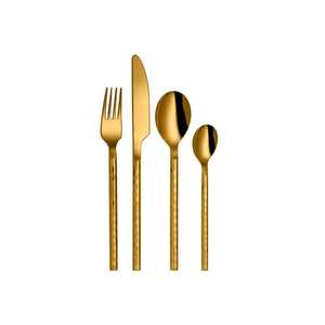 Juego de cubiertos de oro de 24 piezas, vajilla de acero inoxidable, bambú martillado - Product Image 1