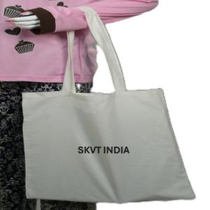 Customized Logo Organic 100% Cotton Tote Bag Eco-Friendly Recyclable Grocery Shopping Bag Natural Beige Hand Length Handle - Product Image 3