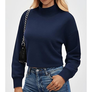 Women Navy Blue High Neck Long Sleeve Casual Pullover <b>Sweatshirt</b> Winter Wholesale Apparel 2026 Front <b>Embroidery</b> - Product Image 2
