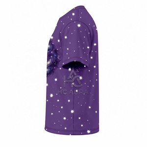 T-shirt unisexe tendance en coton/polyester durable, couleur violette, motif loup, manches courtes, disponible dès maintenant, logo personnalisé - Product Image 6