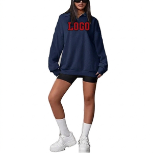 Sudadera Personalizada Extra Grande para Mujer con Cierre de Cremallera, Color Azul Marino, Logotipo Estampado en la Parte Delantera, Manga Larga, Cuello Camisero, para Otoño - Product Image 1