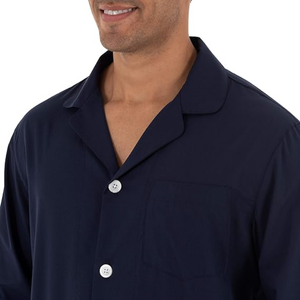 Ensemble de pyjama classique pour homme en coton bleu marine foncé, boutonné sur le devant, manches longues, aéré, durable, confortable, ensembles de vêtements de nuit pour homme - Product Image 4