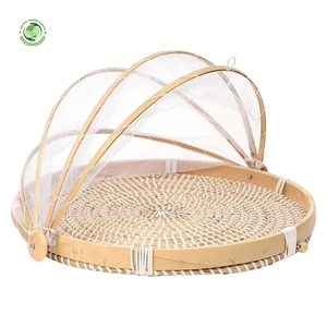 Woven rush food <b>cover</b> with bamboo rim Kitchenware and <b>table</b> decoration Wholesale eco-friendly Made in Vietnam - Product Image 1