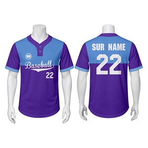 Maillot de baseball personnalisé sublimé pour homme, manches courtes, anti-humidité, bicolore violet et bleu, uniformes pour adultes toutes saisons - Product Image 1