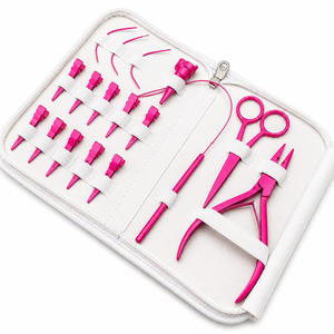Kit d'outils professionnels pour extensions de cheveux avec pinces, aiguilles, crochets, applicateurs et ciseaux pour salons de beauté et kits d'extensions capillaires - Product Image 6