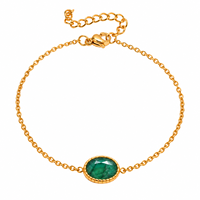 Bracelet en or plaqué émeraude teintée |   Bracelet chaîne avec cabochon ovale en pierre précieuse |   Bijoux faits à la main