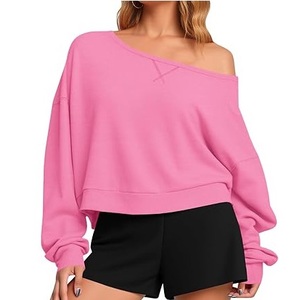 Sudaderas Lisas de Color Rosa, con Hombros Descubiertos, Talla Grande, Transpirables, para Primavera y Otoño, Estilo Urbano, Felpa Francesa, Sexy - Product Image 6