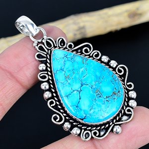 Pendentif chrétien artisanal en turquoise, bijoux en argent sterling - Product Image 1