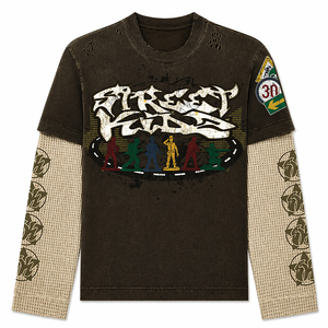 เสื้อยืดวินเทจสั่งทำพิเศษ สองชั้น ล้างสีแบบแอซิด พิมพ์ลายหลากสี คอโอ ทรงหลวม ผ้าวาฟเฟิลถัก แขนยาว ไซส์พลัส - Product Image 3