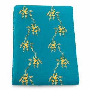 Tela de Algodón Teal Premium con Bordado 3D – Material con Motivo Floral Vibrante para Prendas de Vestir y Decoración del Hogar - Product Image 4