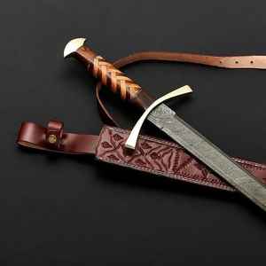 Épées personnalisées OEM en gros, de haute qualité, faites à la main, en acier Damas de qualité industrielle, style Viking, pour le camping en extérieur, avec fourreau d'épée antique - Product Image 2