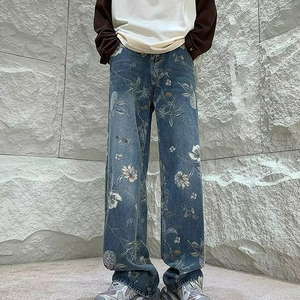 Jeans Personalizados con Estampado para Hombre, Corte Holgado, Diseño Combinable con Todo, Estilo Casual, Jeans de Otoño - Product Image 6