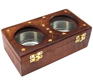 Caja de Especias de Madera con Doble Compartimento de Vidrio, Diseño Floral Tallado, Regalo Antiguo - Product Image 3