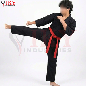 Ensemble complet d'uniformes de karaté en toile noire personnalisés pour jeunes, avec ceinture rouge vif, tenue d'entraînement professionnelle pour arts martiaux - Product Image 2
