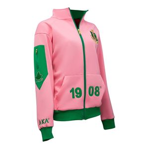 <b>Pink</b> and Green Women Full Zip Track <b>Jacket</b> with Embroidered Crest Long Sleeve Athletic Casual Sports Outerwear Comfortable Wear - Product Image 2