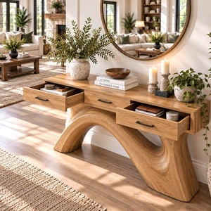 Mesa Consola de Madera, Mesa de Entrada Moderna, Mesa de Pasillo de Madera Reciclada, Mesa Consola de Entrada Rústica Hecha a Mano con Cajones - Product Image 4