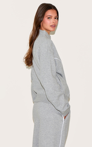 Conjunto Deportivo Gris para Mujer, Manga Larga, Corte Holgado, Cuello Alto con Cierre, Color Sólido, Ropa Casual con Bolsillos Laterales, Estilo Otoñal - Product Image 2