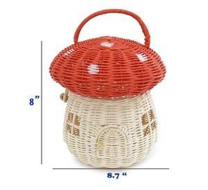 Handmade Rattan Mushroom House <b>Storage</b> <b>Basket</b> with Lid and Carry Handle Woven <b>Toy</b> <b>Basket</b> for Nursery Bedroom and Playroom Decor - Product Image 2