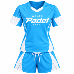 Conjunto de Jersey de Pádel Personalizado para Mujer, Cuello en V, Secado Rápido, Transpirable, Camiseta Deportiva de Poliéster y Pantalones Cortos, Uniforme de Equipo con Sublimación OEM - Product Image 1