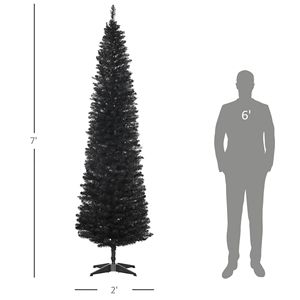 7FT Slim Black Artificial Christmas Pencil <b>Tree</b> with 499 Realistic Branch Tips and <b>Plastic</b> Stand for Indoor Decorations - Product Image 3