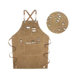 Tablier en toile à bretelles croisées en cuir réglables, avec logo personnalisé, pour uniforme professionnel de l'hôtellerie, avec poche pour outils de nettoyage, vêtement de personnel - Product Image 3