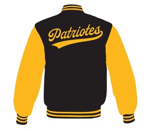 Chaqueta Varsity Personalizada para Hombre, Estilo Letterman Patriots, Cuerpo de Lana, Mangas de Cuero Genuino con Parches Bordados en Chenille - Product Image 2