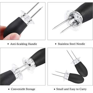 Stainless Steel Corn on the Cob <b>BBQ</b> Fork Skewers 10pcs/5 Pairs for Home Cooking Parties Camping (Black) - Product Image 2