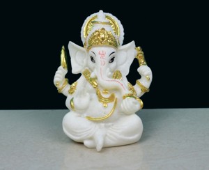 Nirmala Handicrafts Religious Elegant White Resin Patta Ganesha <b>Statue</b> <b>Gold</b> Accents | Art Deco Handmade Figurine Rajasthan - Product Image 1