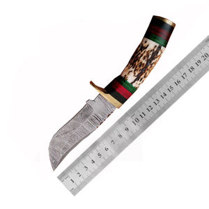 Cuchillo de Caza de Acero de Damasco, Tipo Skinner, Grado Industrial, Mango de Asta de Ciervo, Funda de Cuero, Cuchillos Tácticos Portátiles de Hoja Fija, OEM - Product Image 5