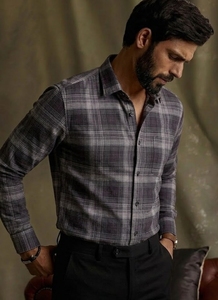Chemise habillée d'été Enovate pour homme, violet prune, à carreaux, 100 % coton, double boutonnage, manches longues, col rabattu, style décontracté chic - Product Image 2